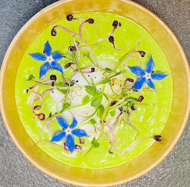 Crémeux petit pois au chocolat blanc œuf parfait