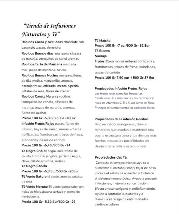 Carta de Infusiones y Té 