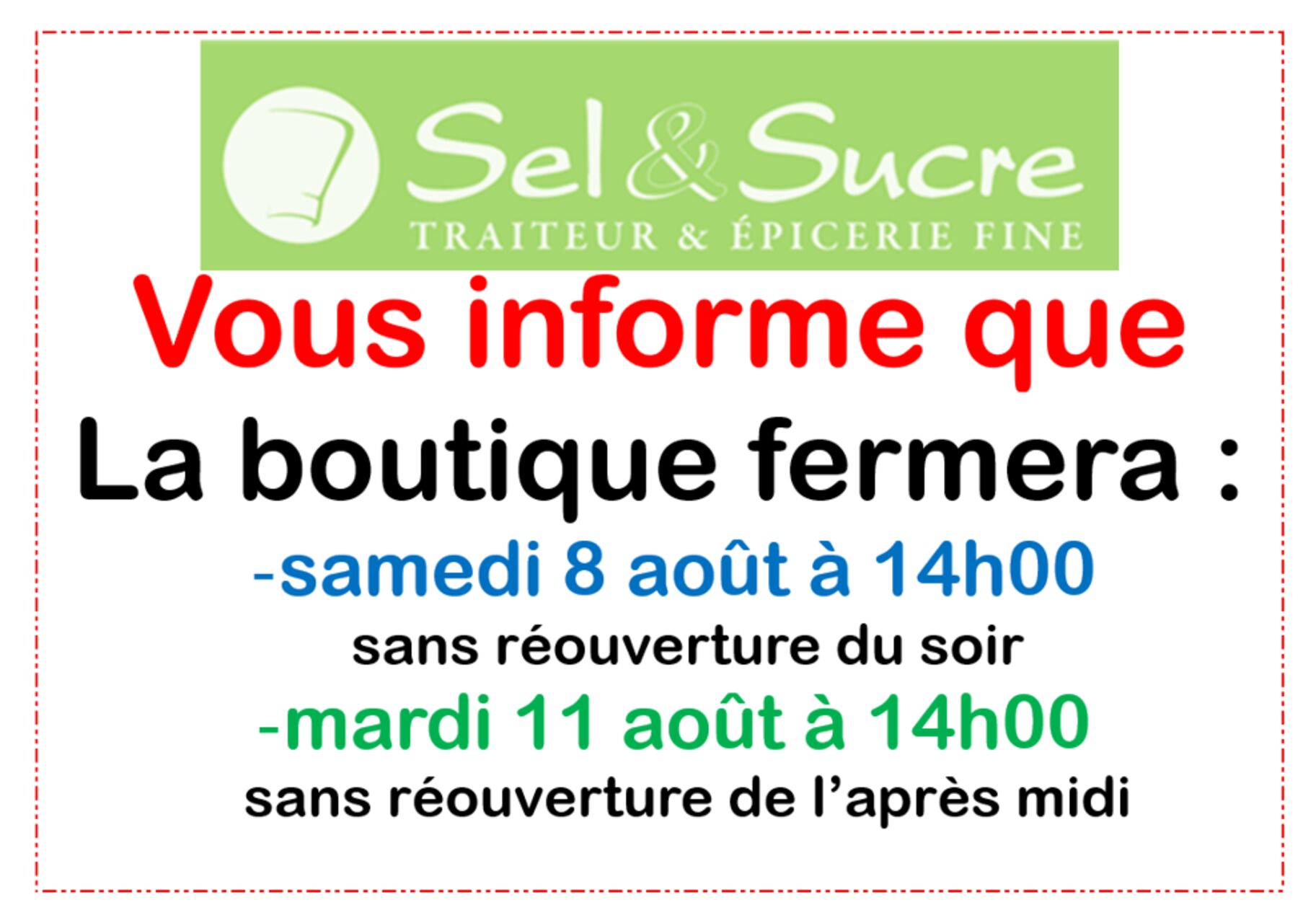 FERMETURES EXCEPTIONNELLES