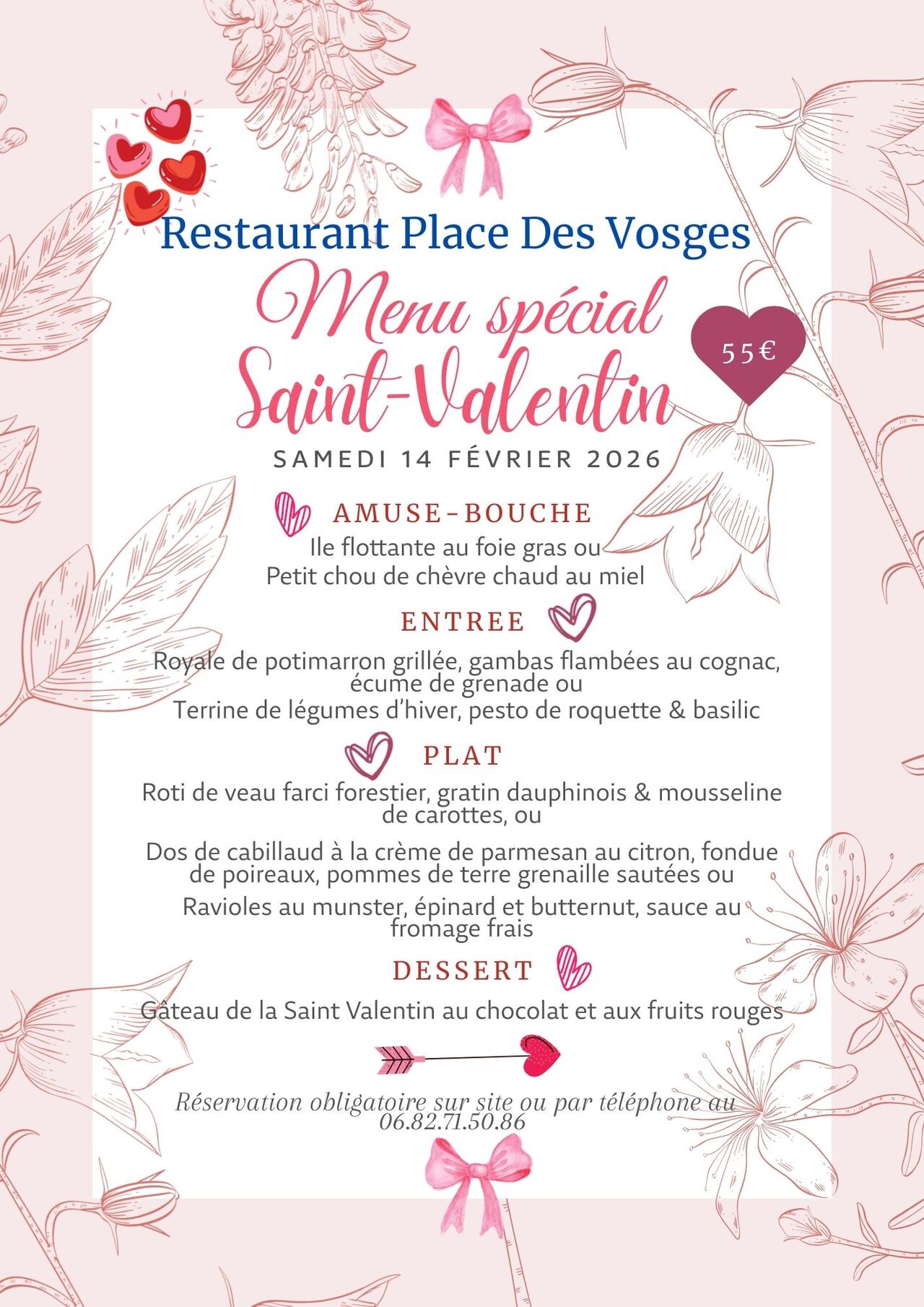 Menu spécial Saint Valentin 14/02/2026