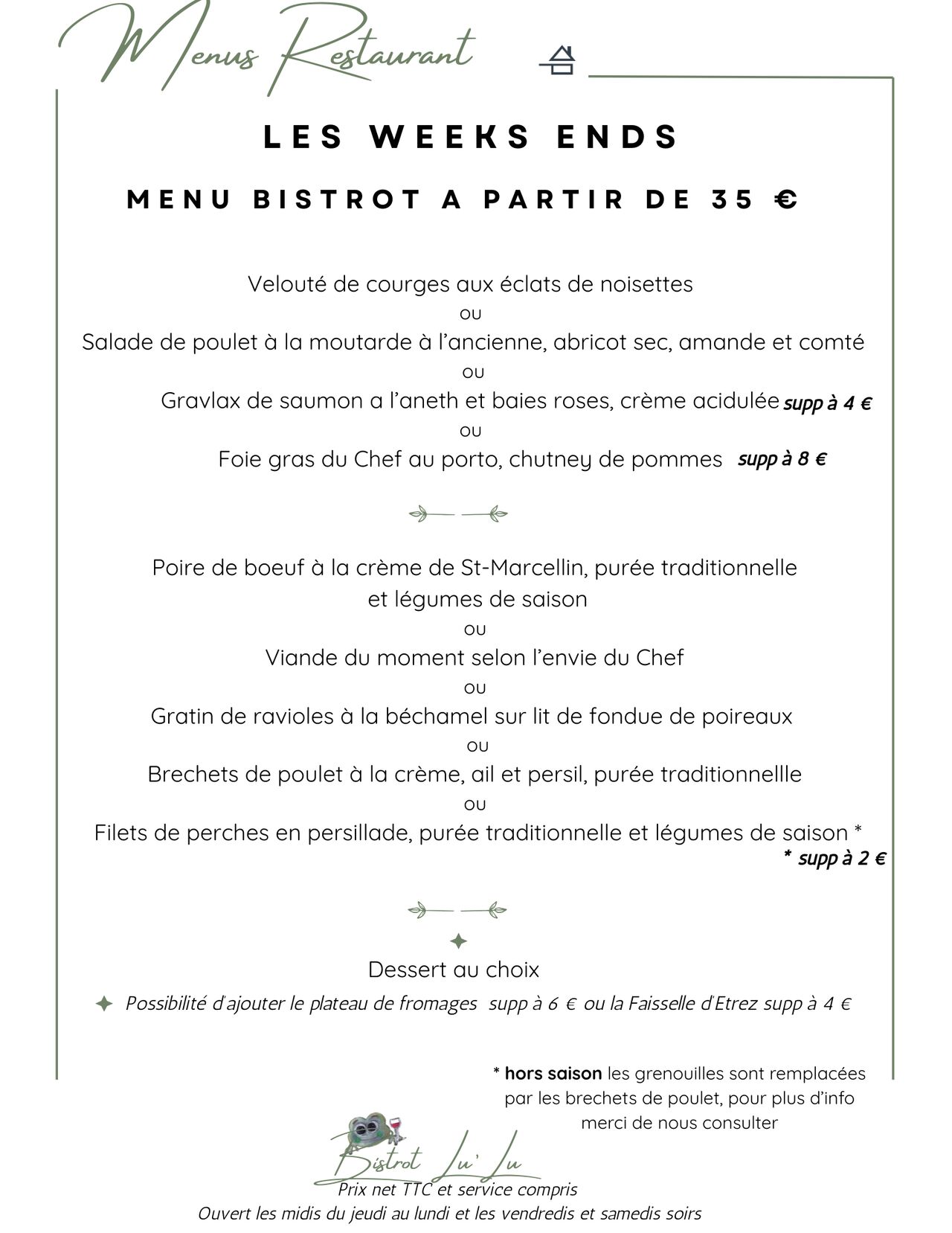 MENU WEEK END