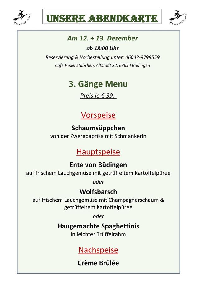 Abendkarte 12.12 & 13.12