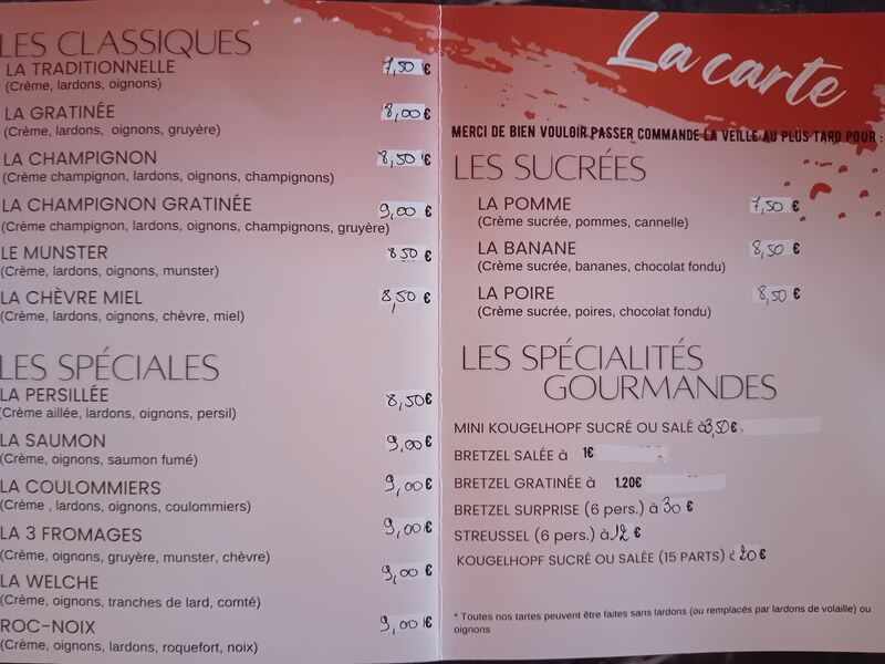 La carte des gourmandises