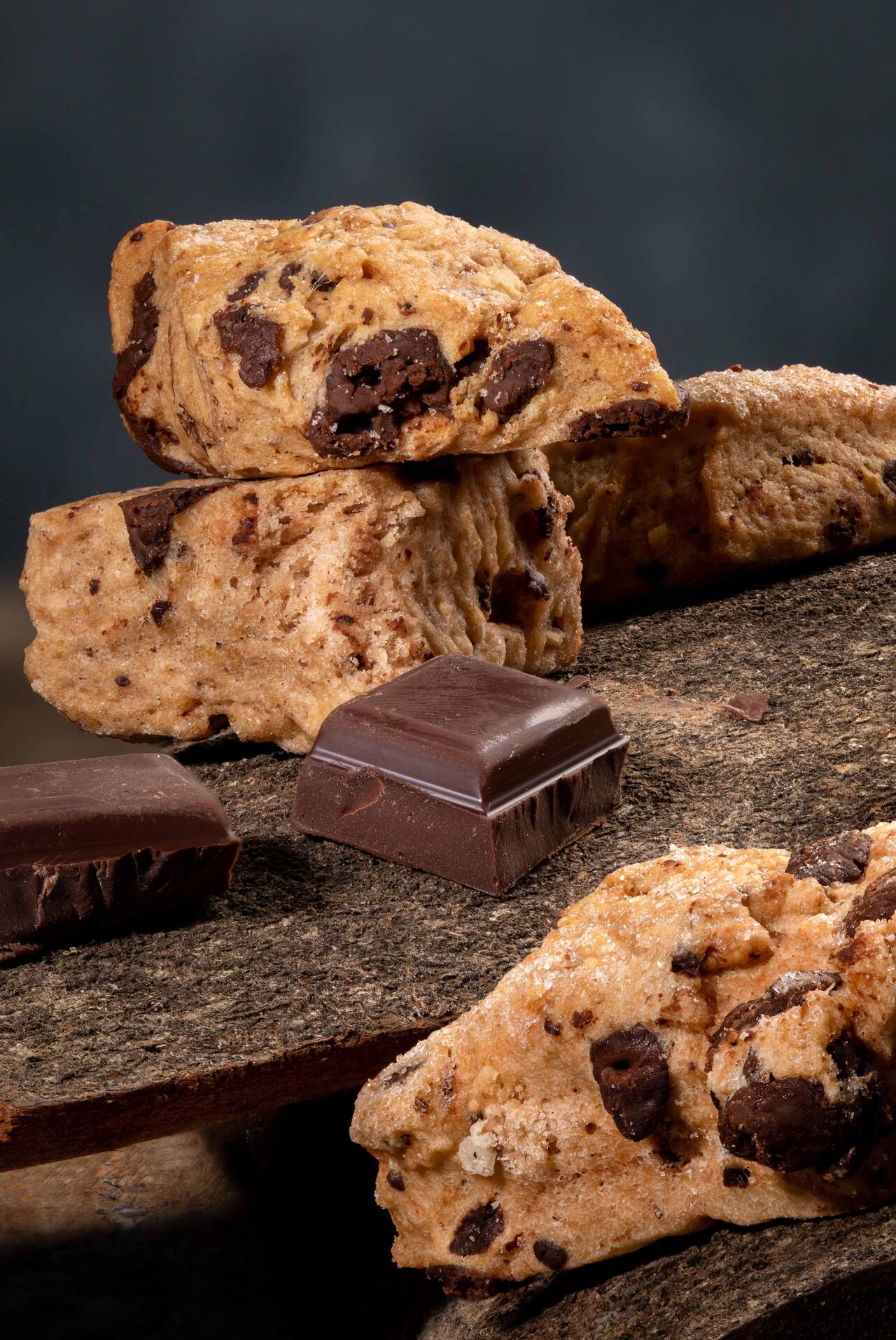 Biscuits au chocolat noisettes :Farine de blé, vin blanc, huile de tournesol, sure, chocolat noir à 60% de cacao, noisettes conc