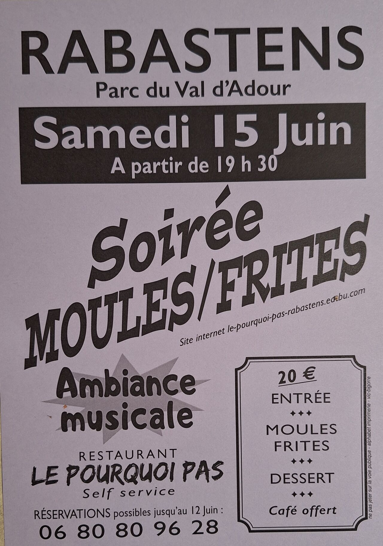 Soirée Moules Frites 15 juin 2024