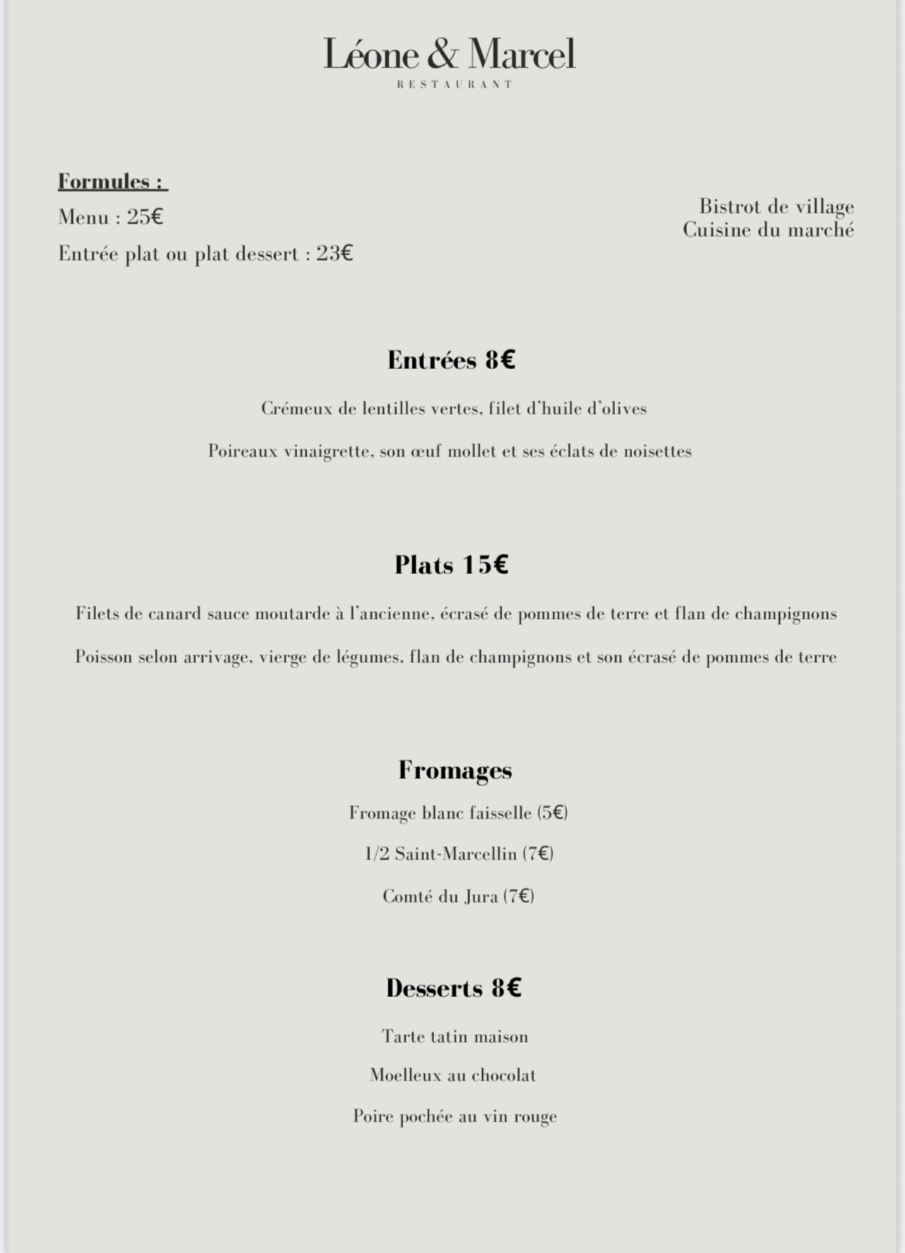 MENU DU 3 AU 7 NOVEMBRE MIDI