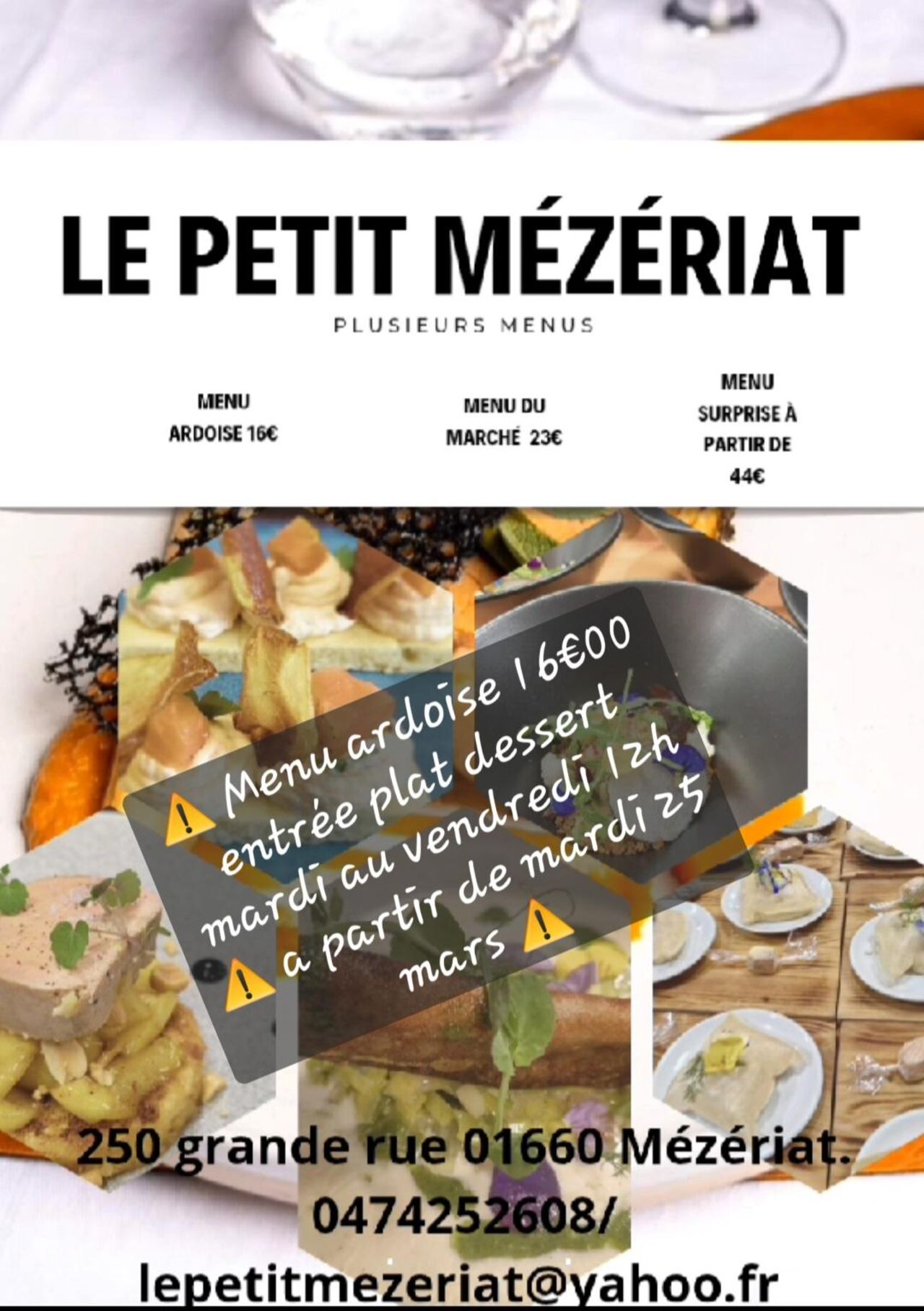 Menu "ardoise" du jour