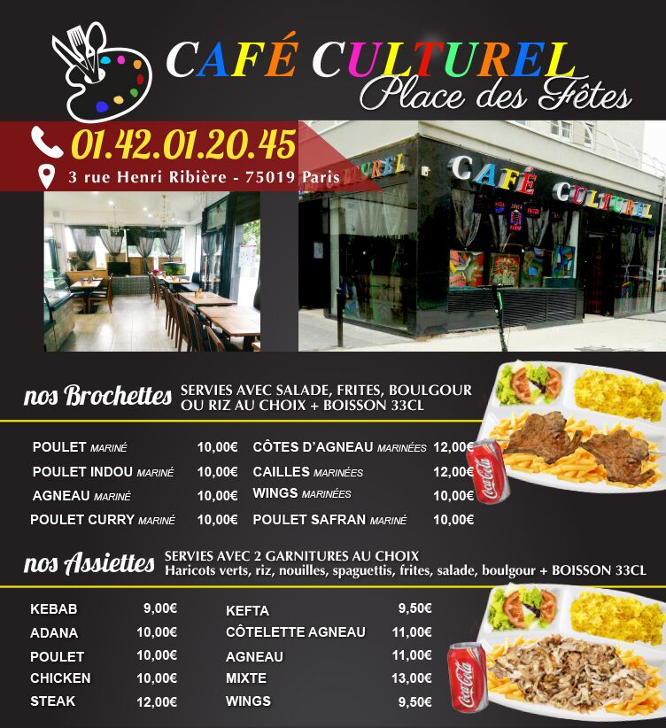 Restaurant Café Culturel Place des Fêtes - Nos Brochettes - Nos Assiettes