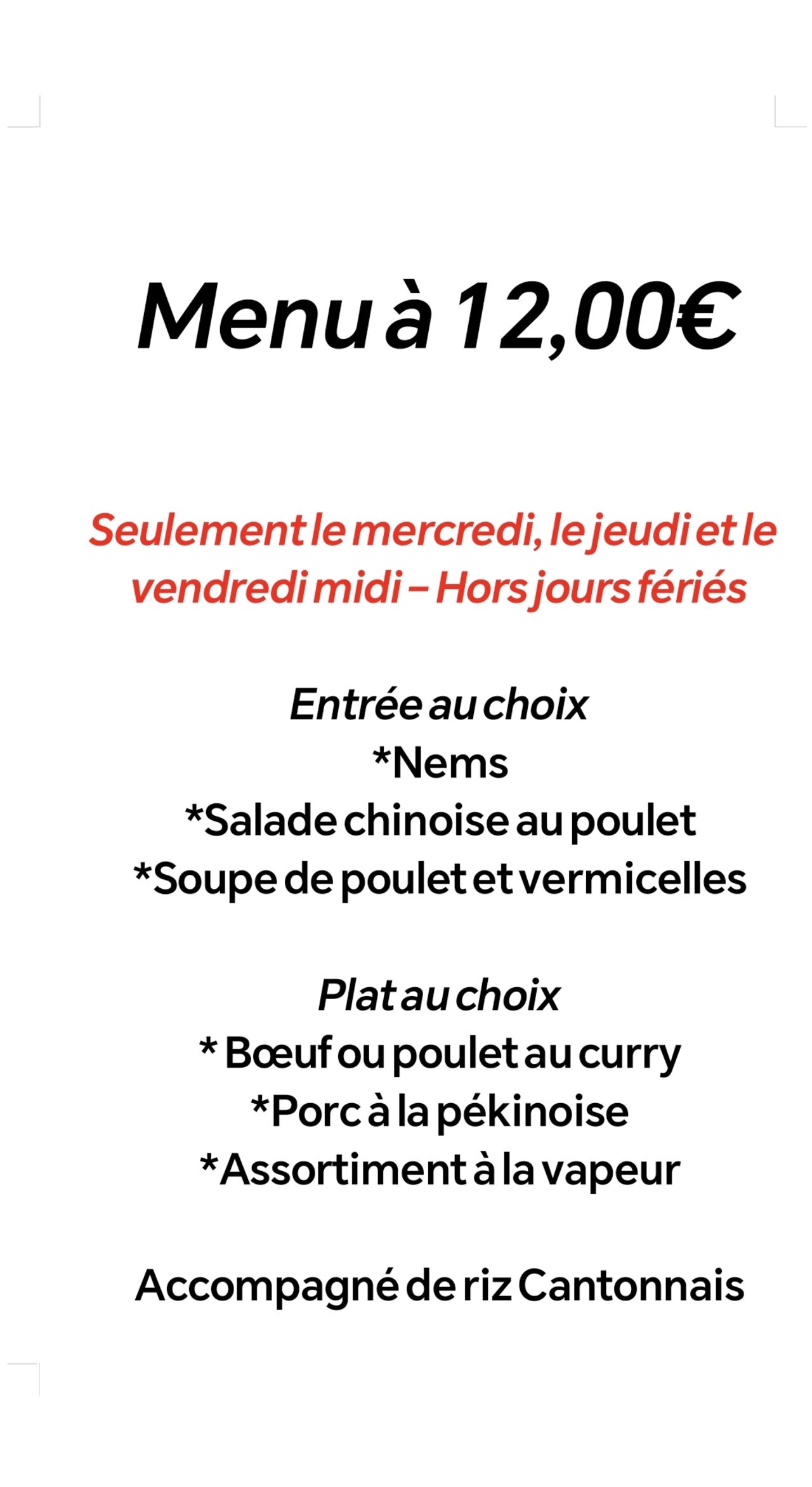 Menu à 12€