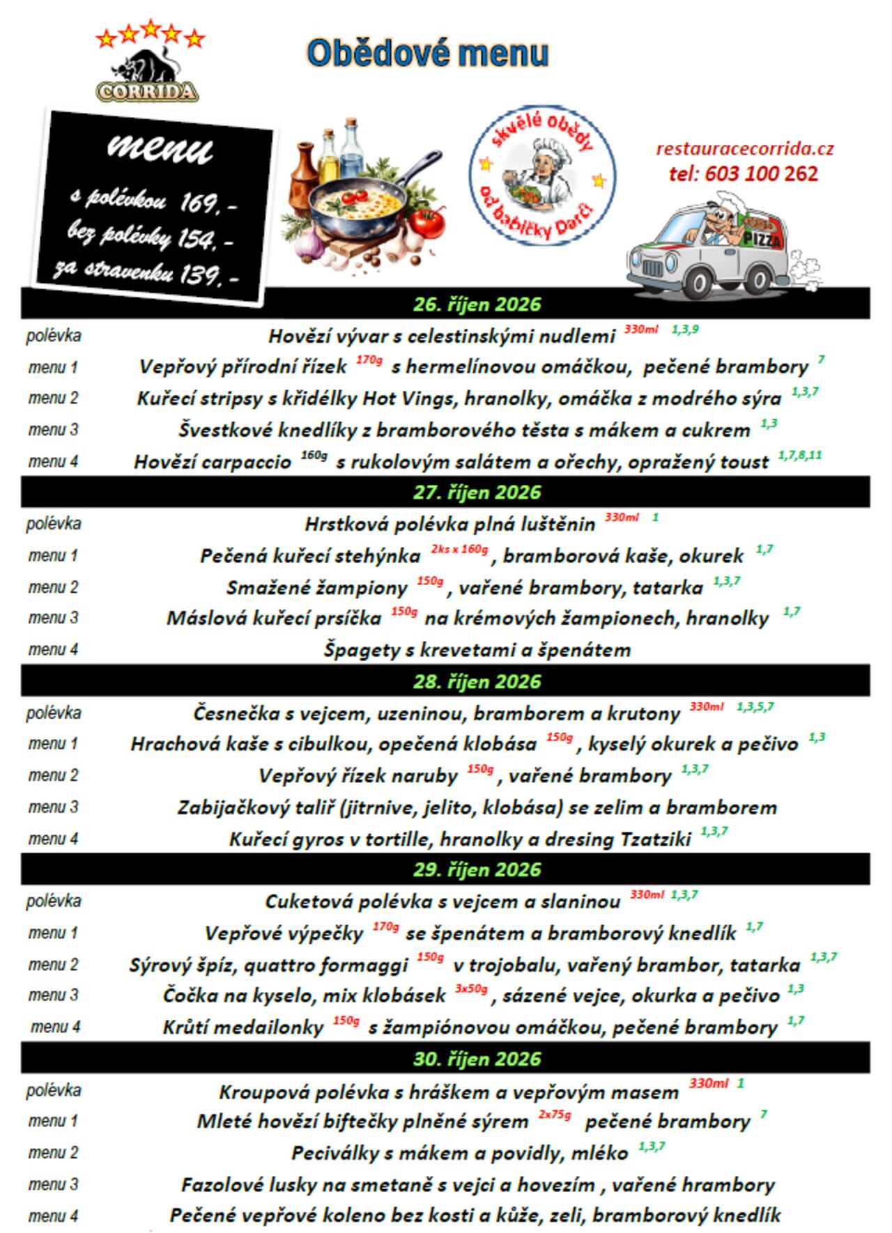 Denní menu od pondělí 26. do pátku 30. října