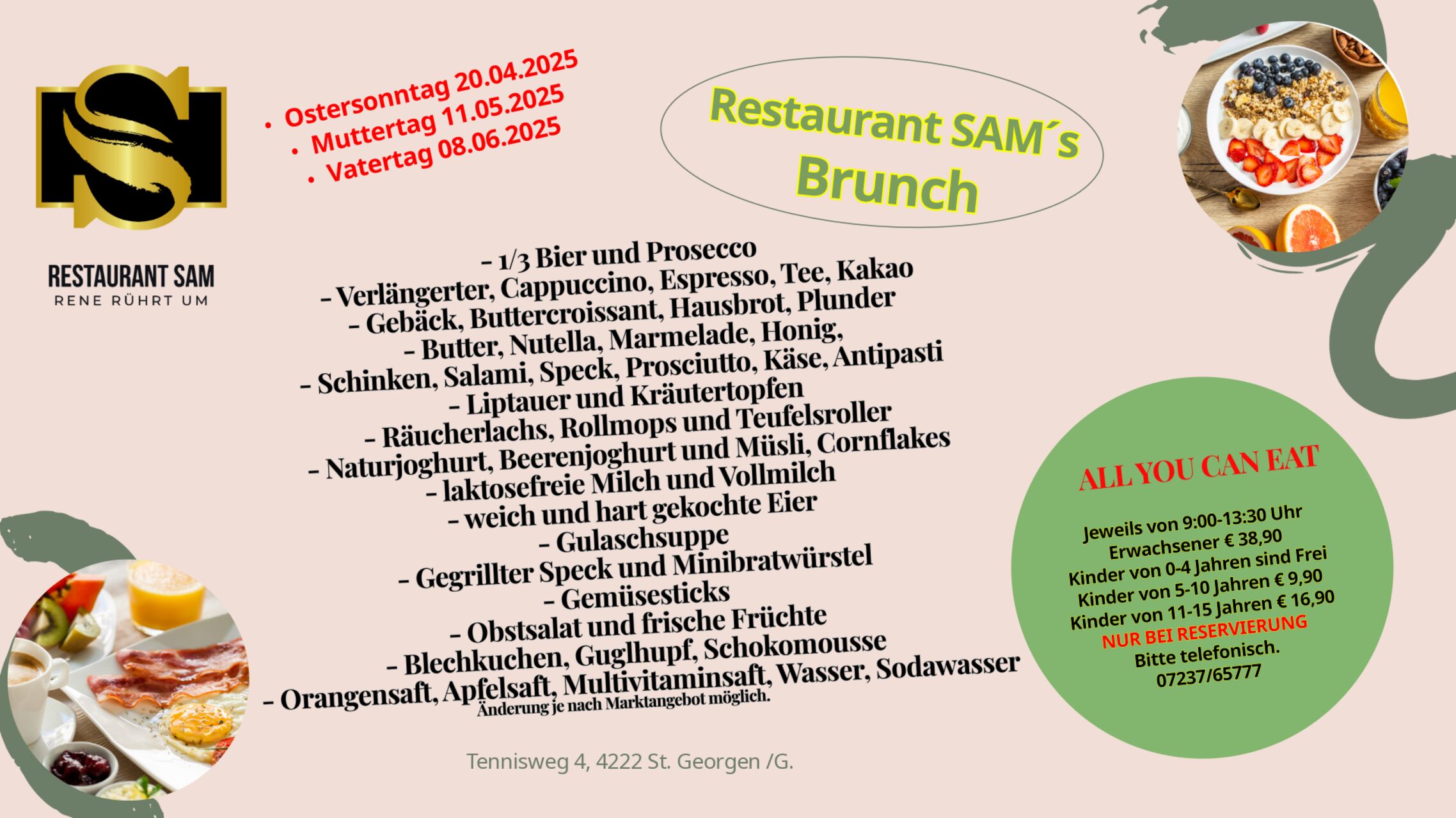 Brunch zu Ostern Muttertag und Vatertag 2025