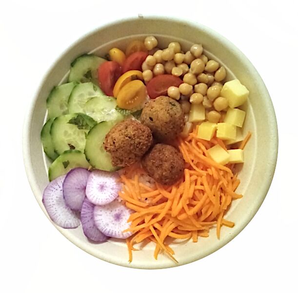 Falafels bio maison, crudités bio, Comté