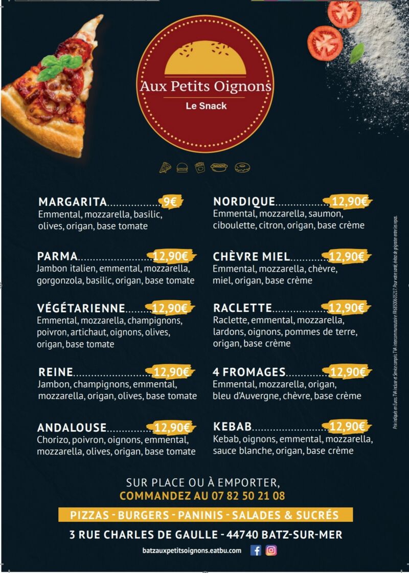 Carte des pizzas 