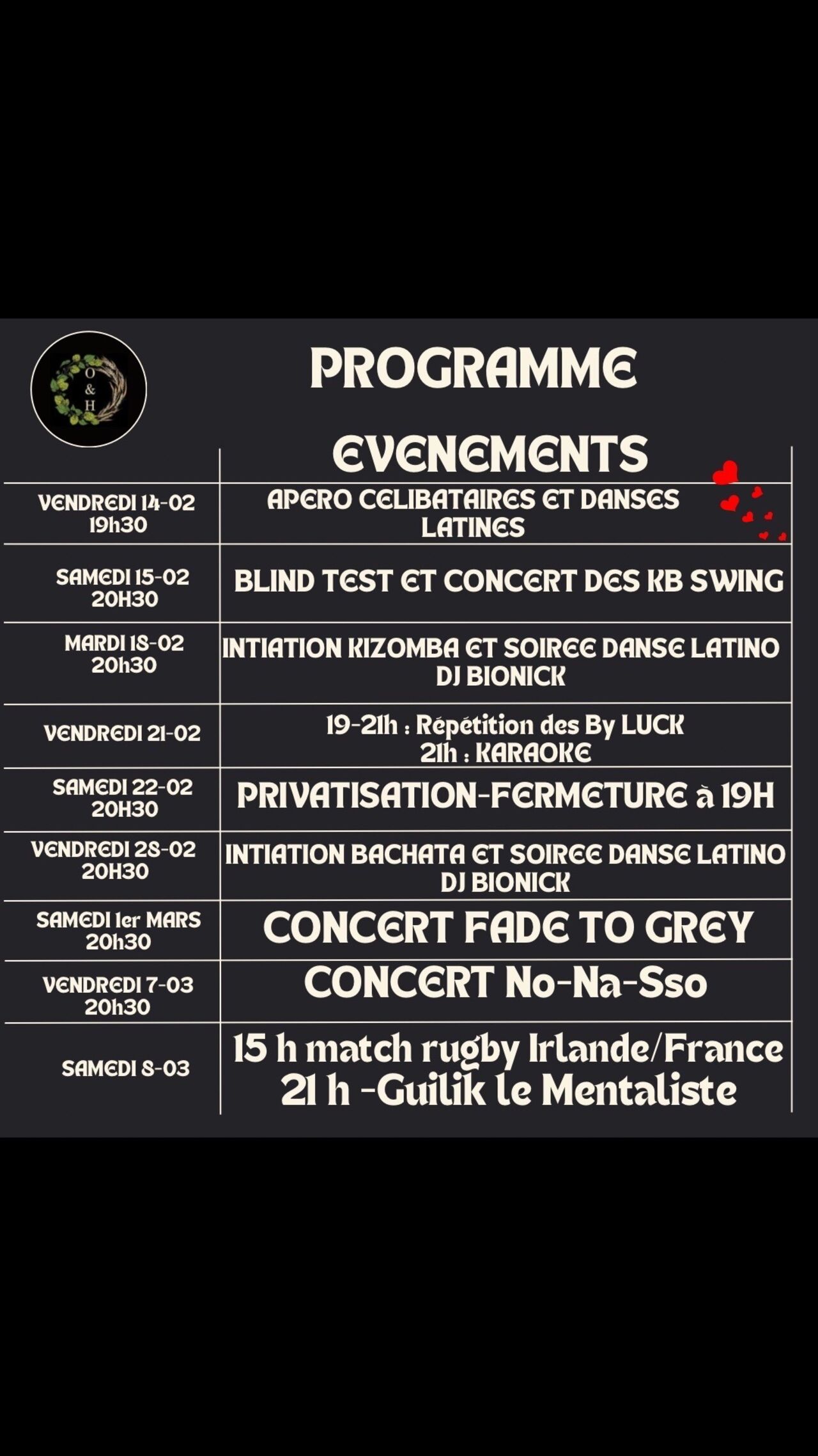 Programme février et début mars chez Orge et Houblon Persan
