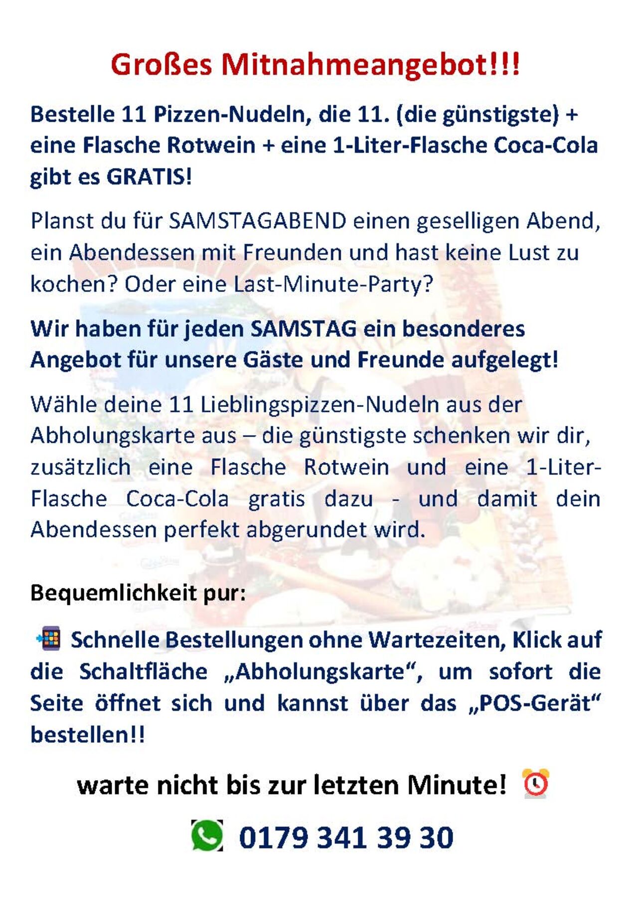 GROßES MITNAHMENANGEBOT - Jeden SAMSTAG ein besonderes Angebot!!!
