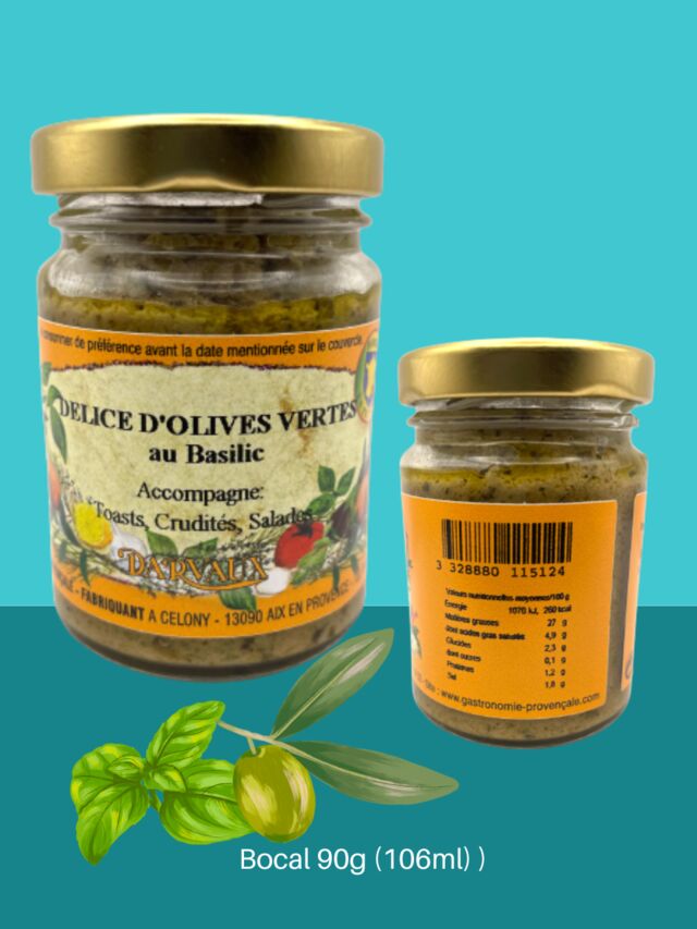 DÉLICE D'OLIVES VERTES au Basilic - 90g (106ml)