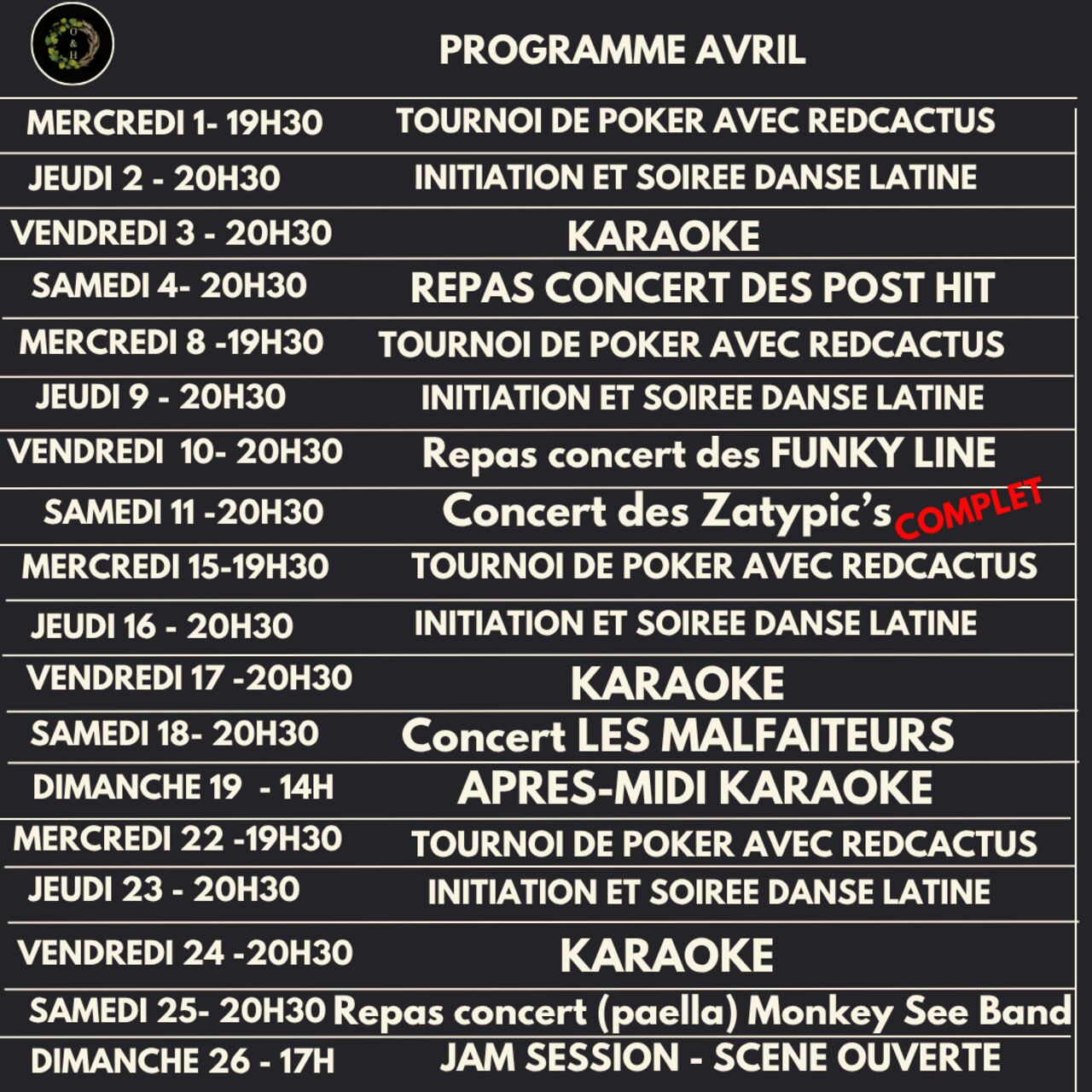 Programme d'avril 2026
