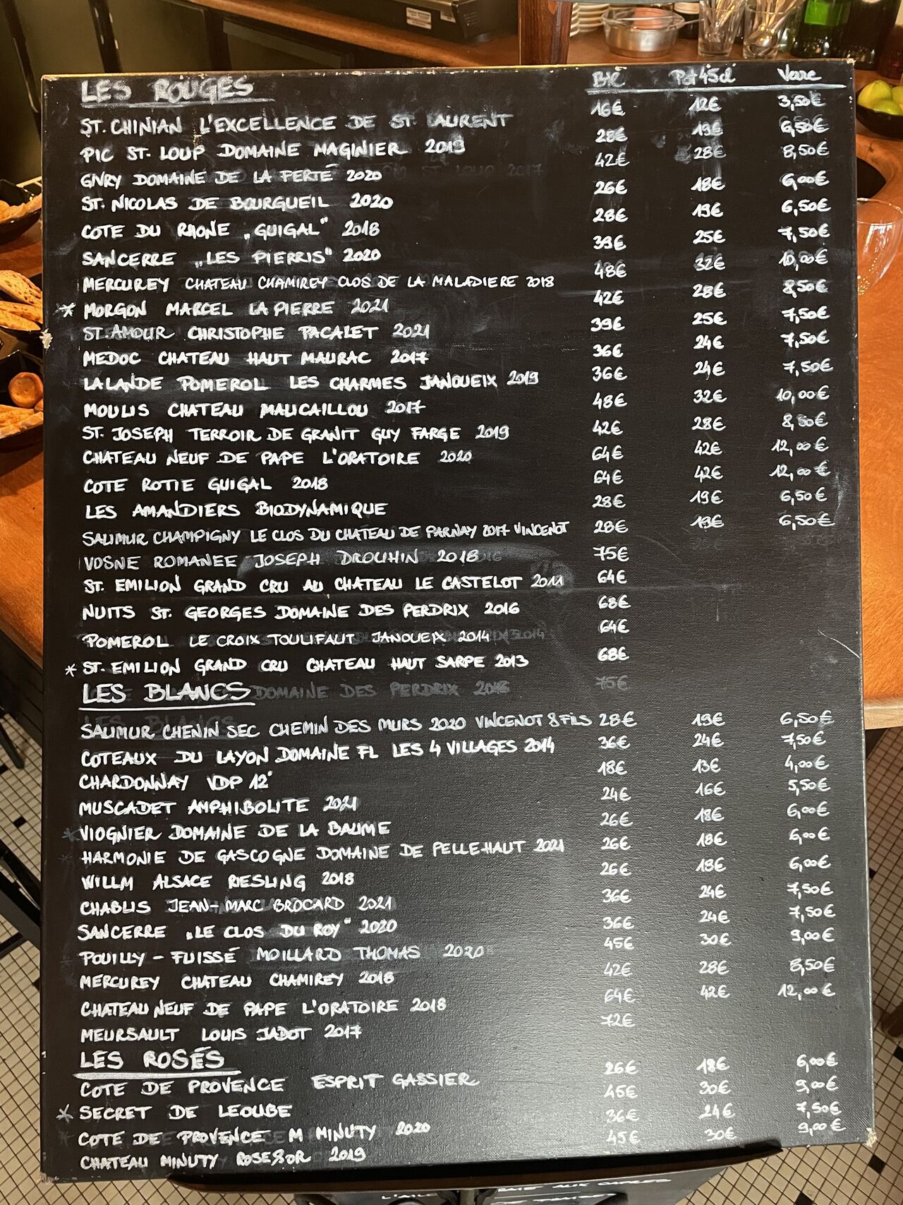 Carte des vins
