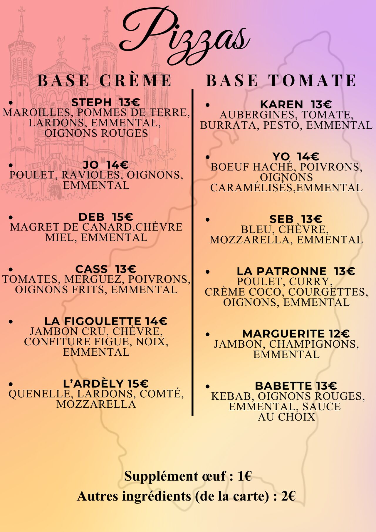 La carte des Pizzas