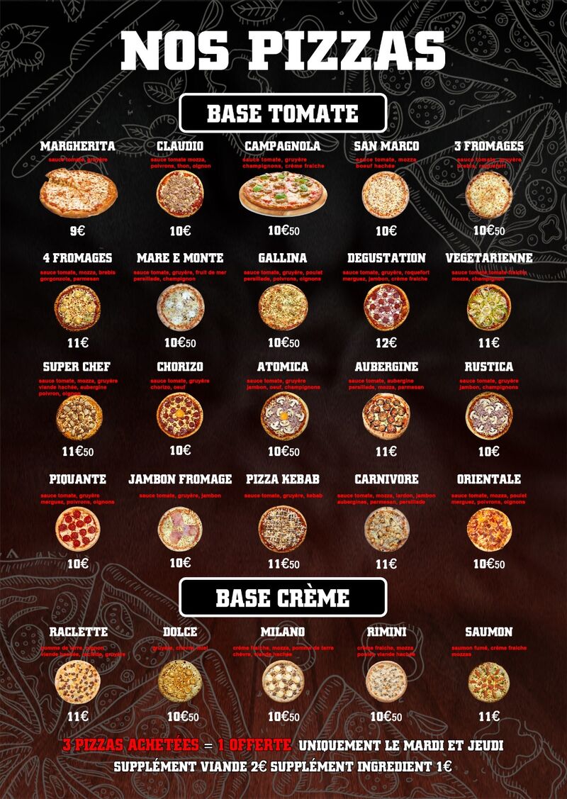 Menus pizzas 