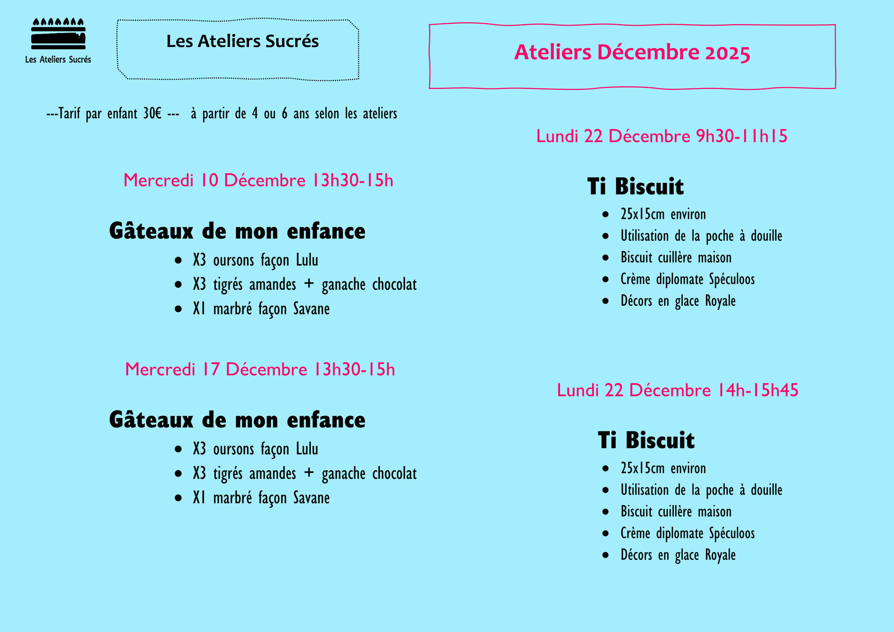 ateliers enfants décembre 2025