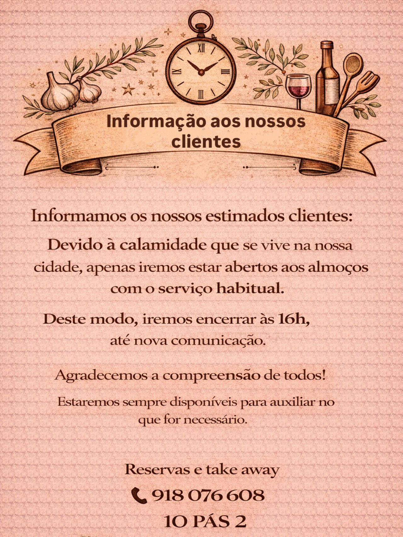 Alteração temporária no horário de funcionamento