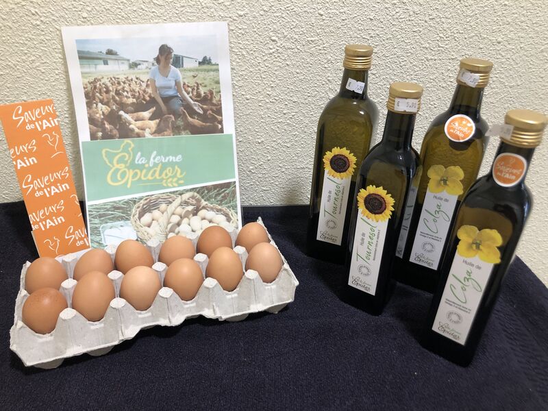 Oeufs plein air et huile atisanale ferme Epidor Beynost 