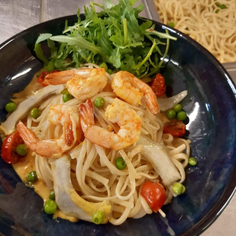 Linguine aux gambas et petits légumes