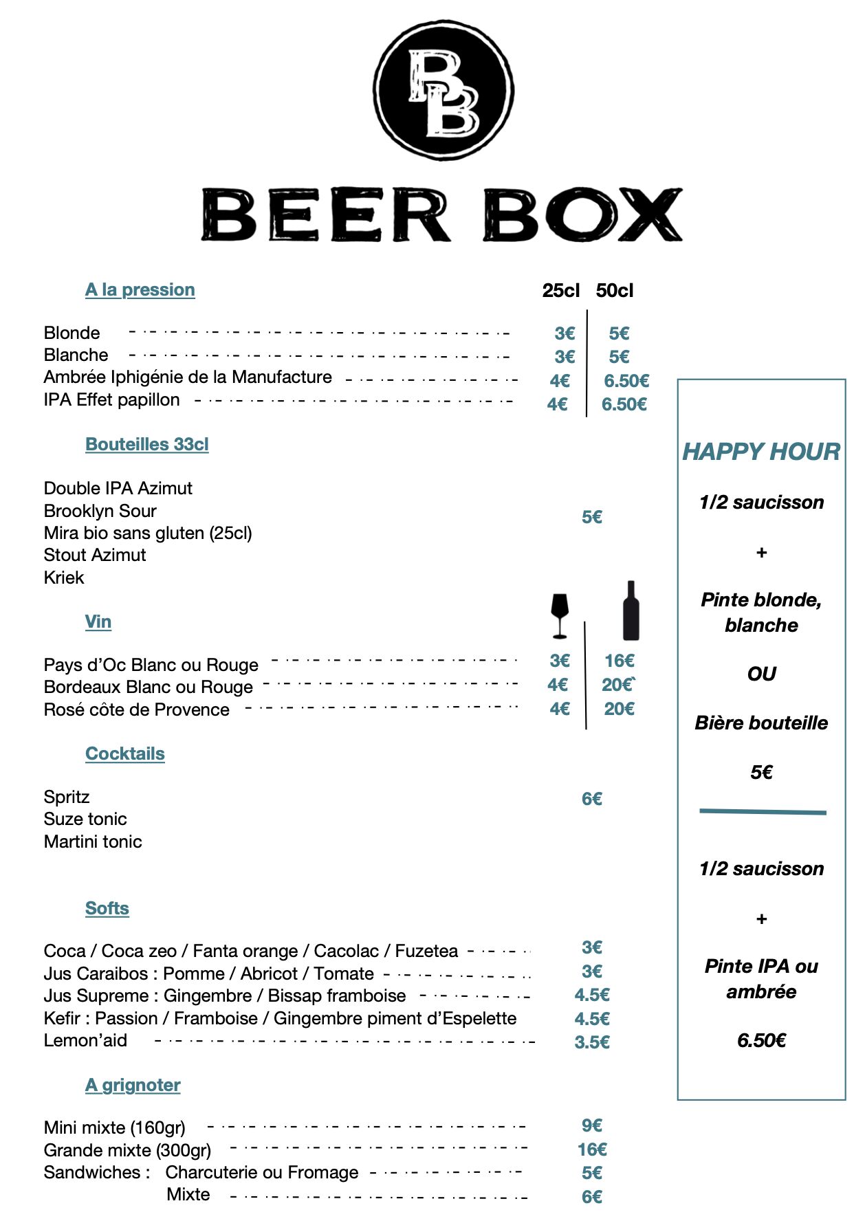Menu BeerBox
