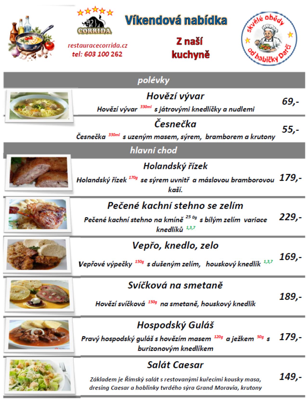 Víkendové menu 5 a 6 září