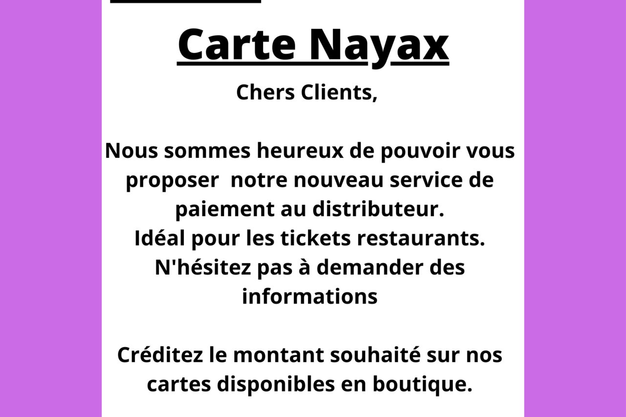 Carte Nayax à créditer disponible en boutique