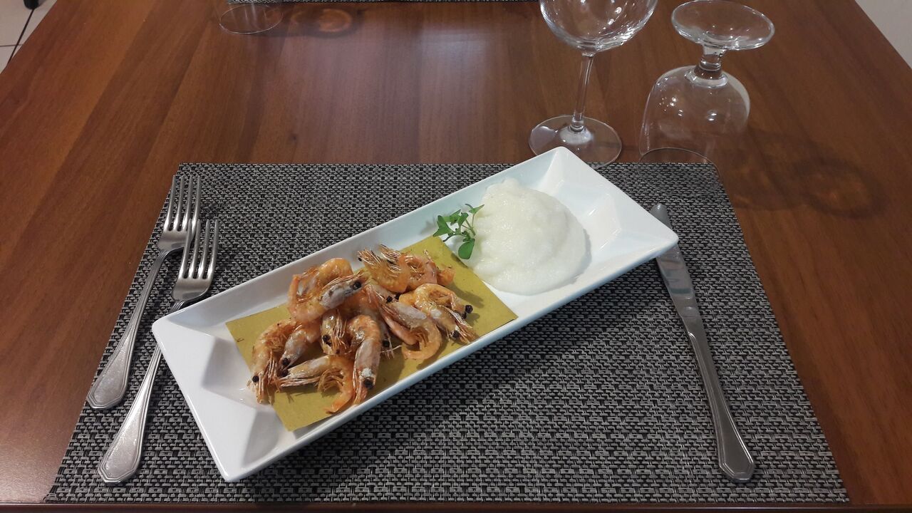 Gamberi gobbetti fritti con polentina