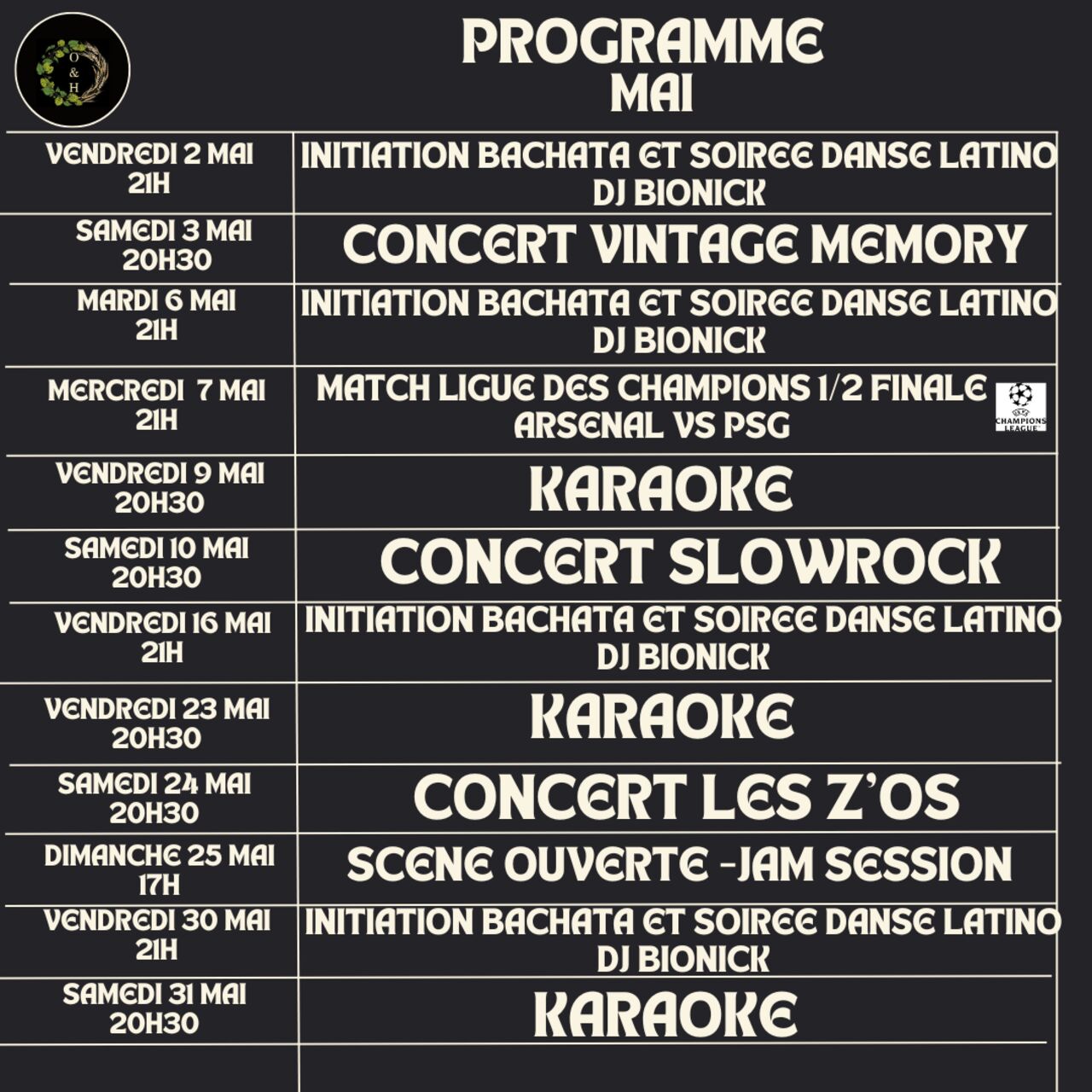 Programme de mai