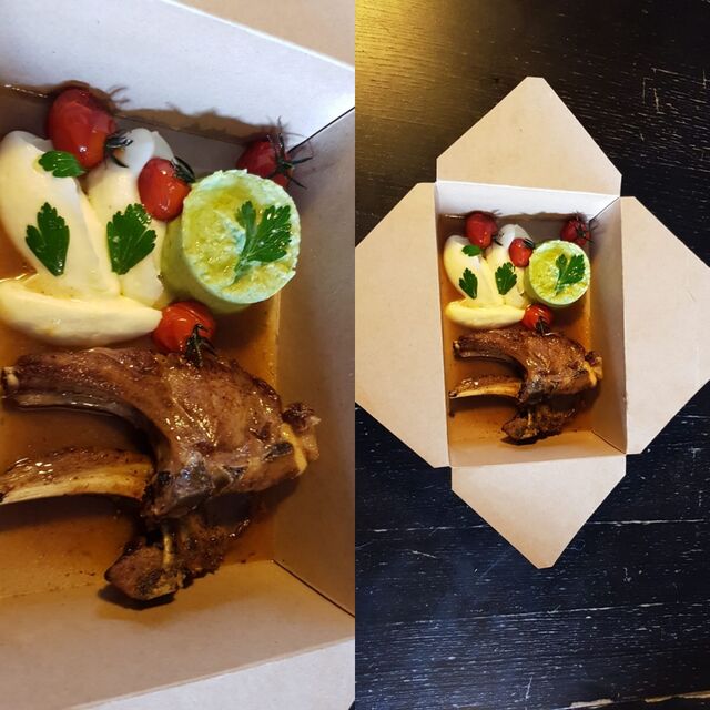 Côtelettes d'agneau, purée maison au mascarpine et flan de légumes 