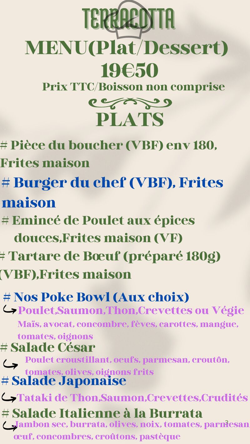 retrouvez les différents plat de notre carte