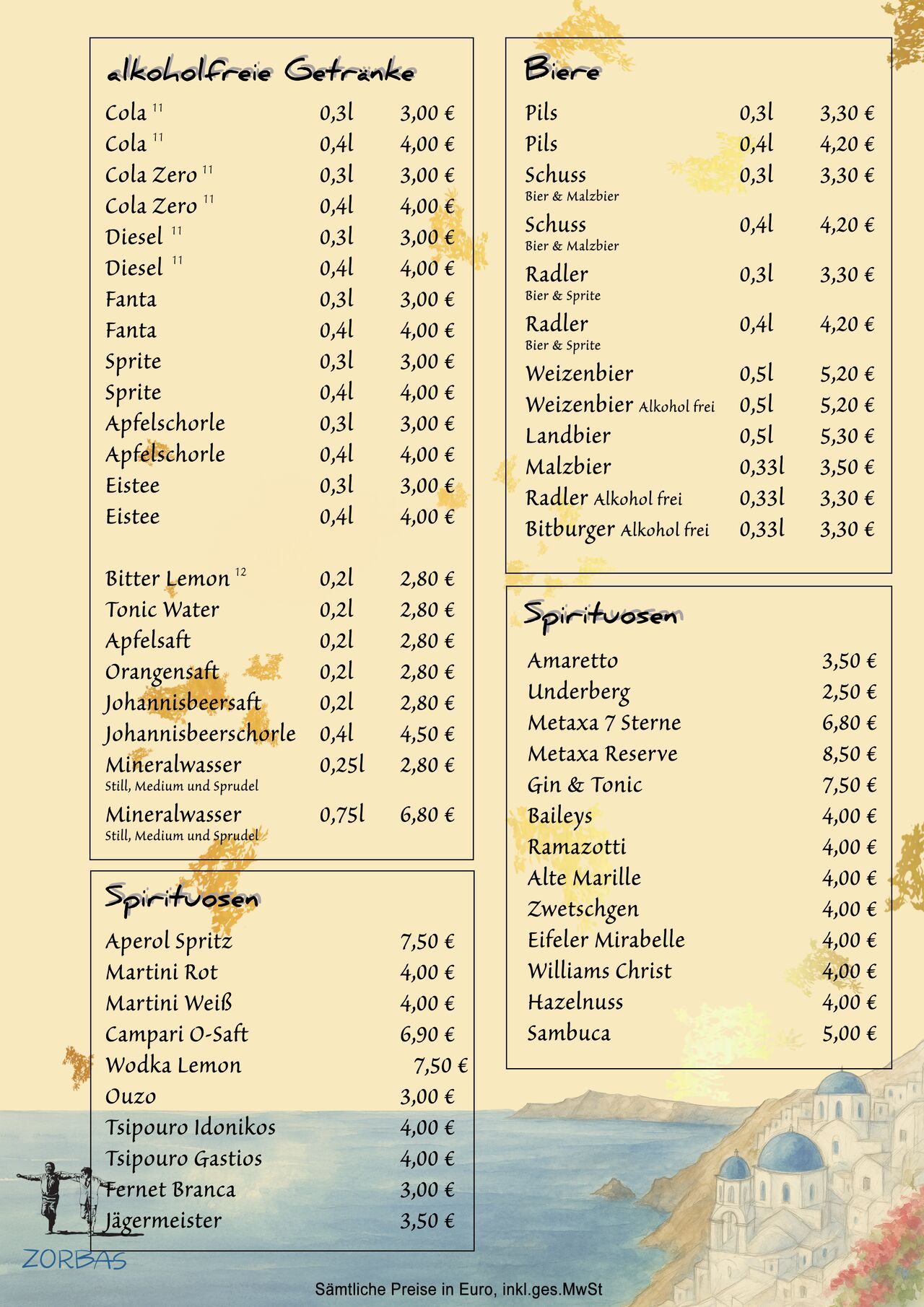 Speisekarte 7/7 Getränke
