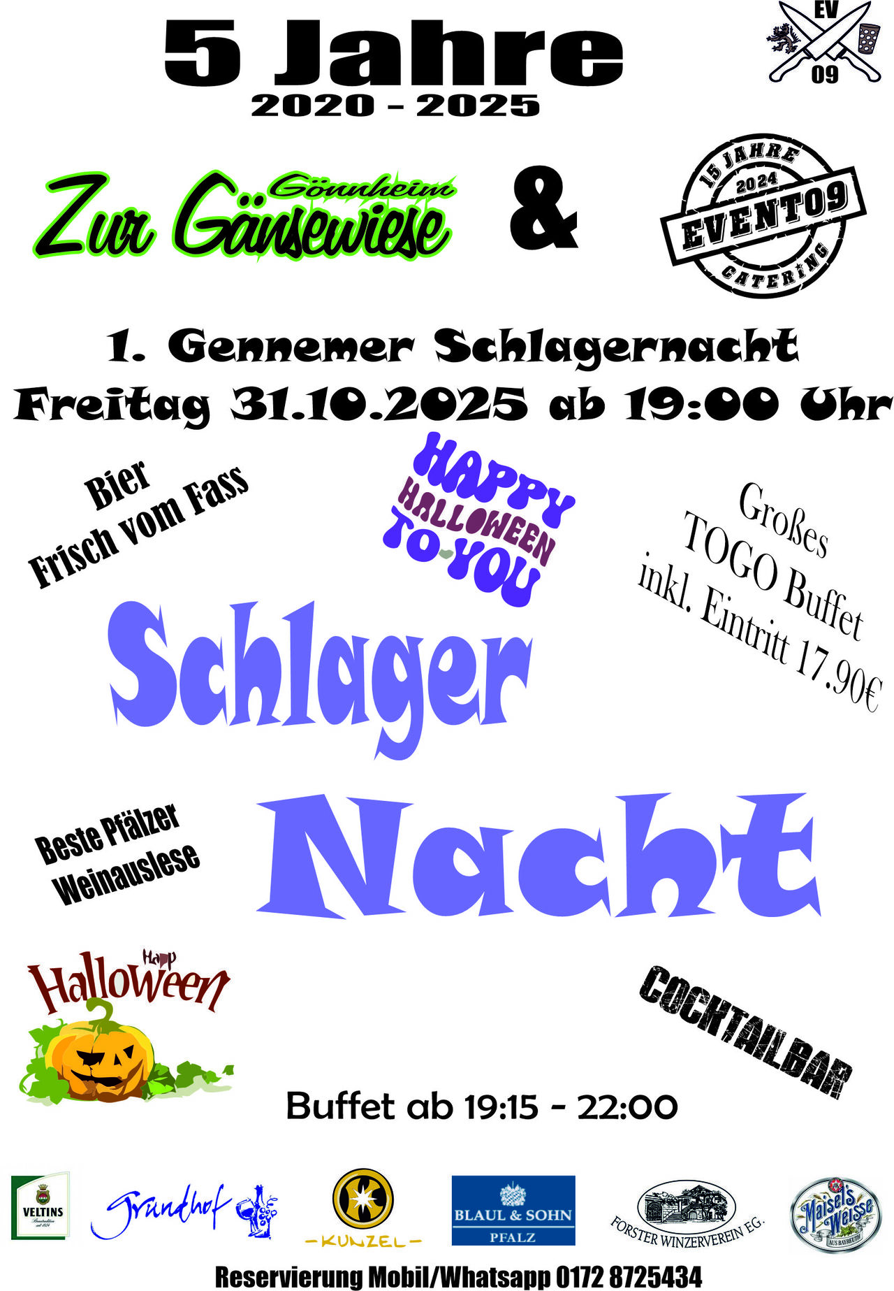 Schlagernacht 31.10.25 ab 19:00Uhr mit großem TOGO Buffet