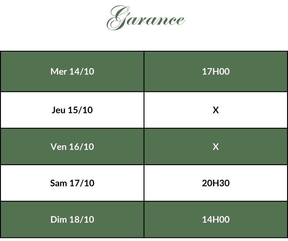 Garance - Horaires