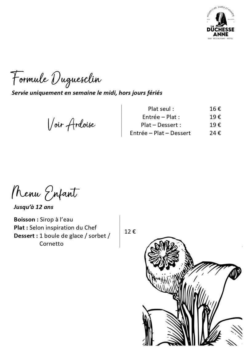 Formule du Midi (Servie uniquement en semaine, hors jours fériés)