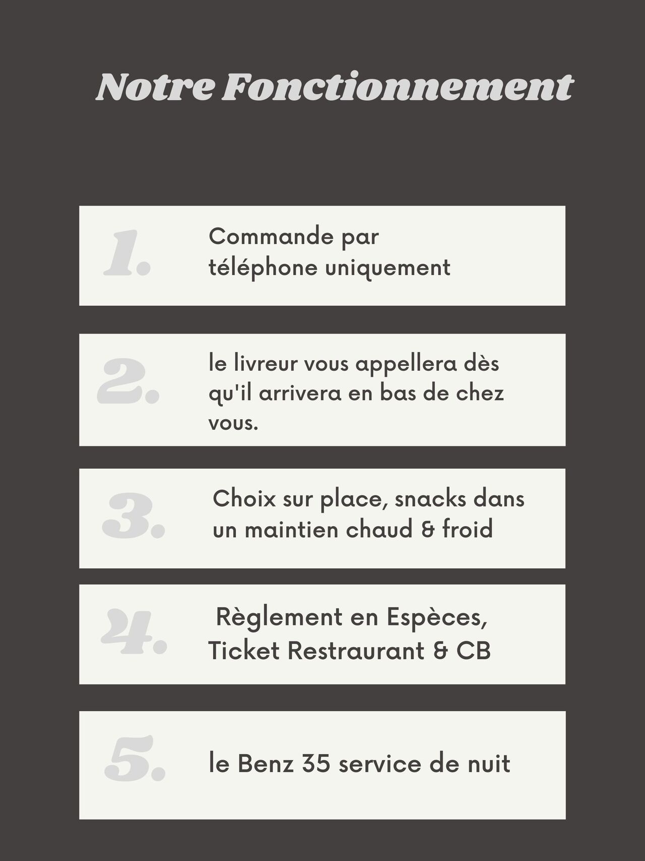 Un fonctionnement différent, Le Benz 35 un service de livraison de nuit.
