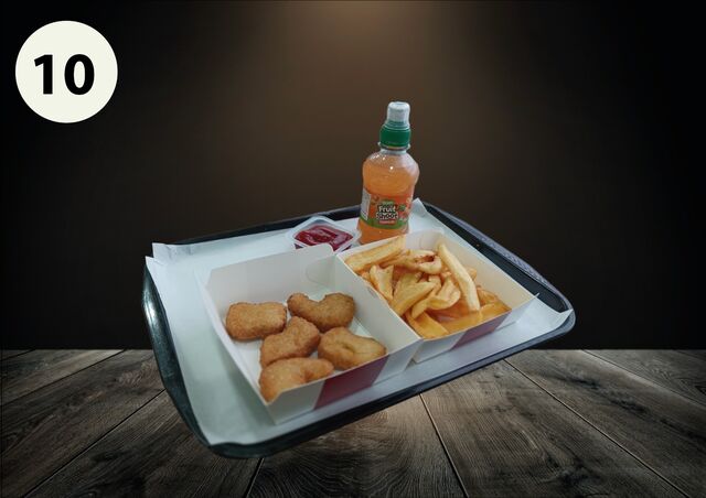Menu enfant
( 5 Nuggets frites et un fruit shoot )
