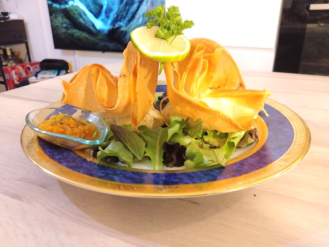 aumonière de gambas sauce piment