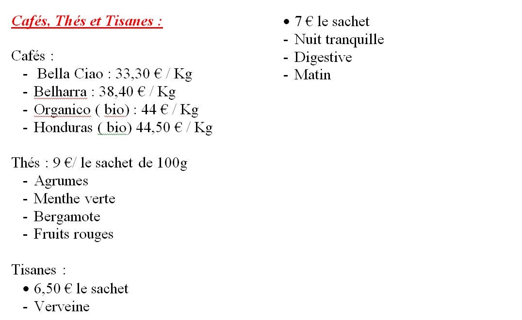 Cafés, Thés et Tisanes