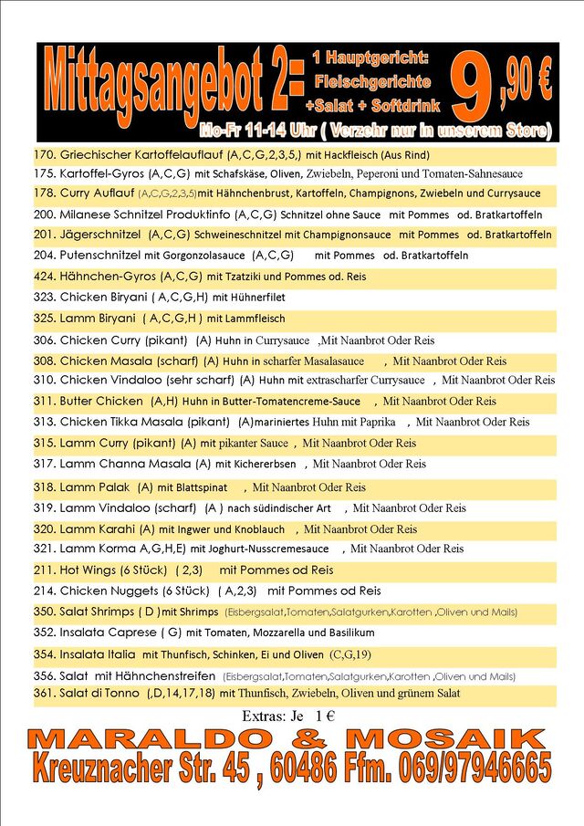 Mittagsangebot 11. bis 14 Uhr