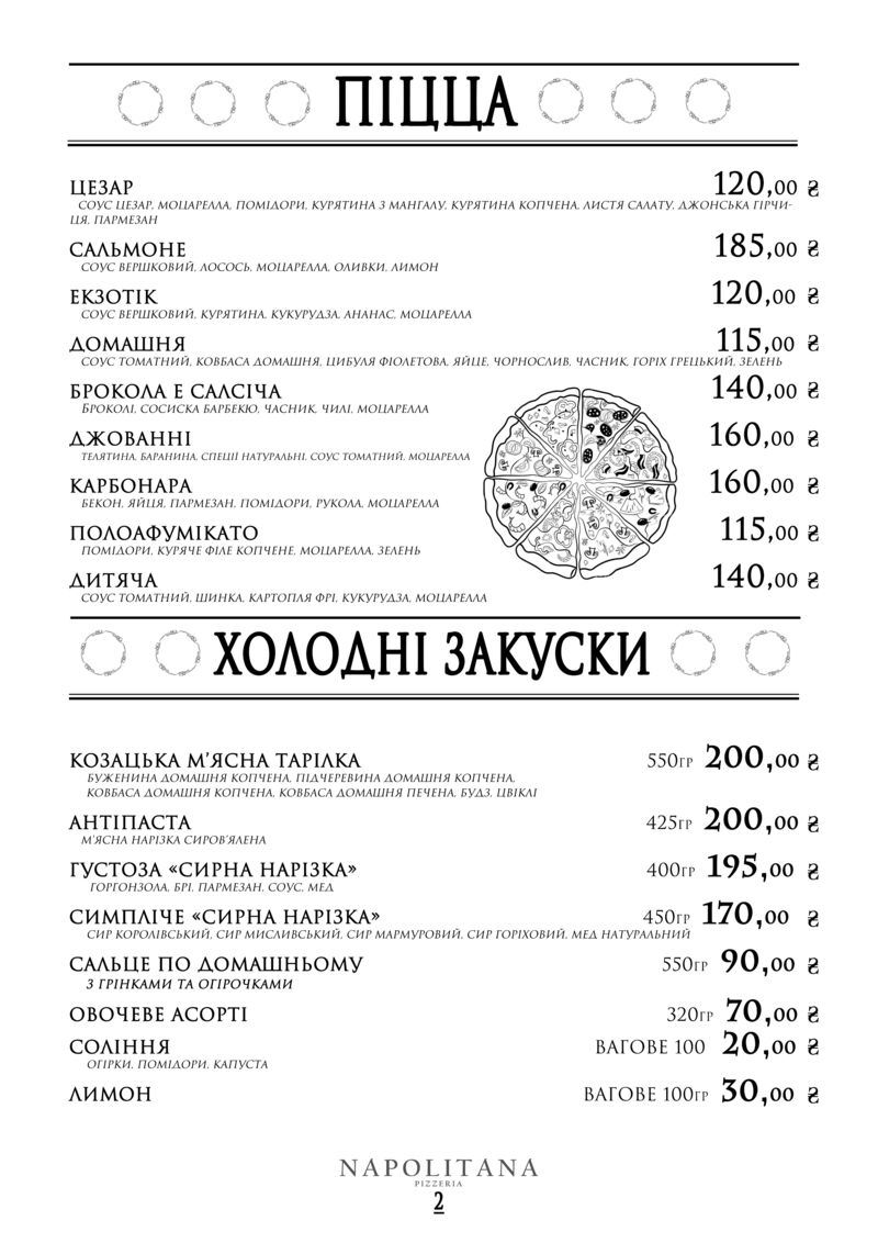 Піца та холодні закуски
