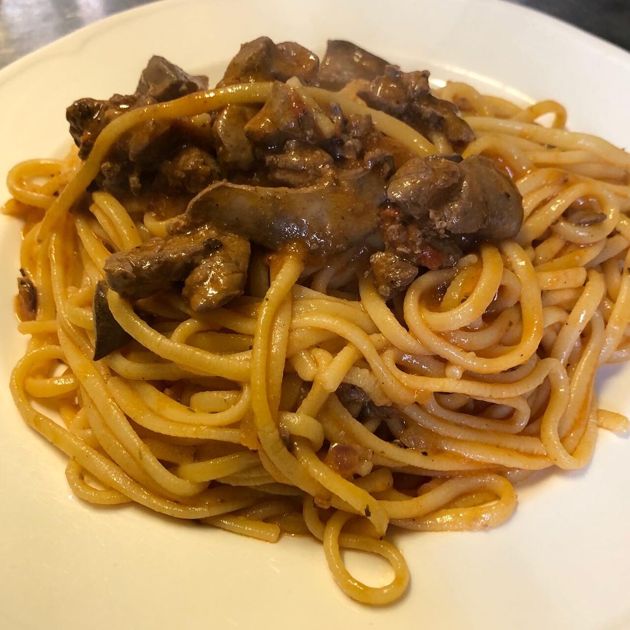 Trenette mit Hähnchenleber 