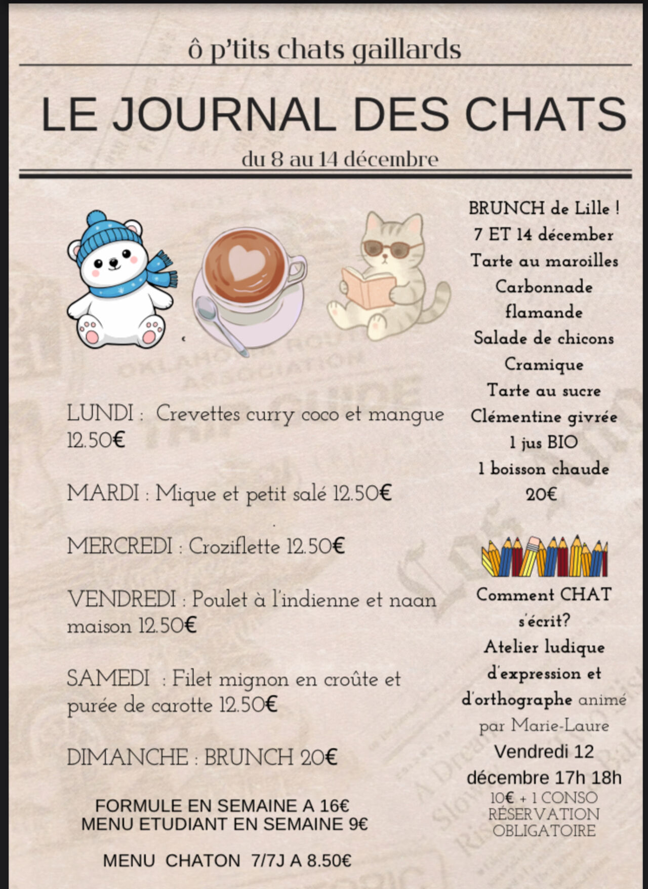 Menu du 8 au 14 décembre