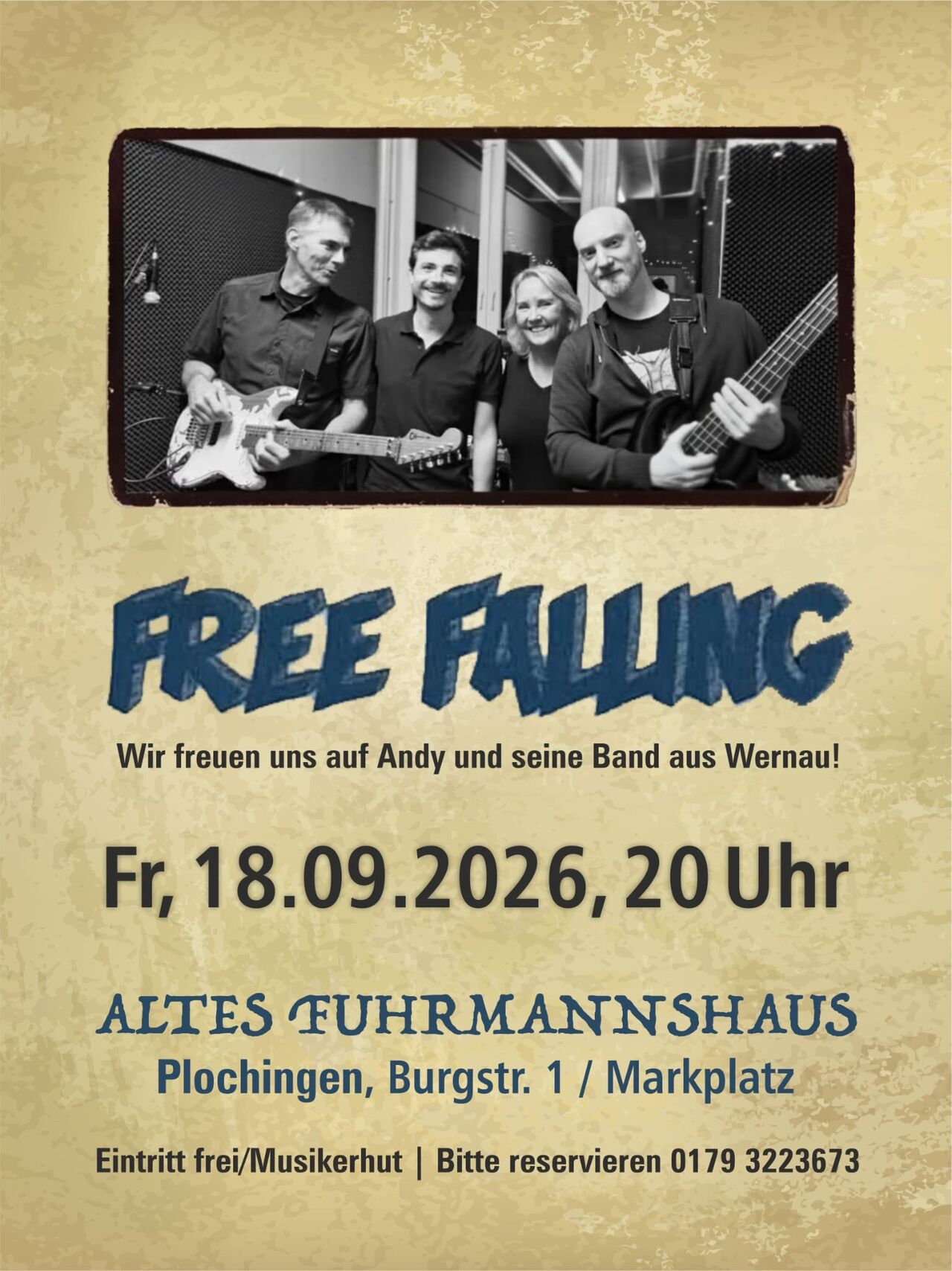 Am !8.09.26, Freitag: "Free Falling" ab 20 Uhr