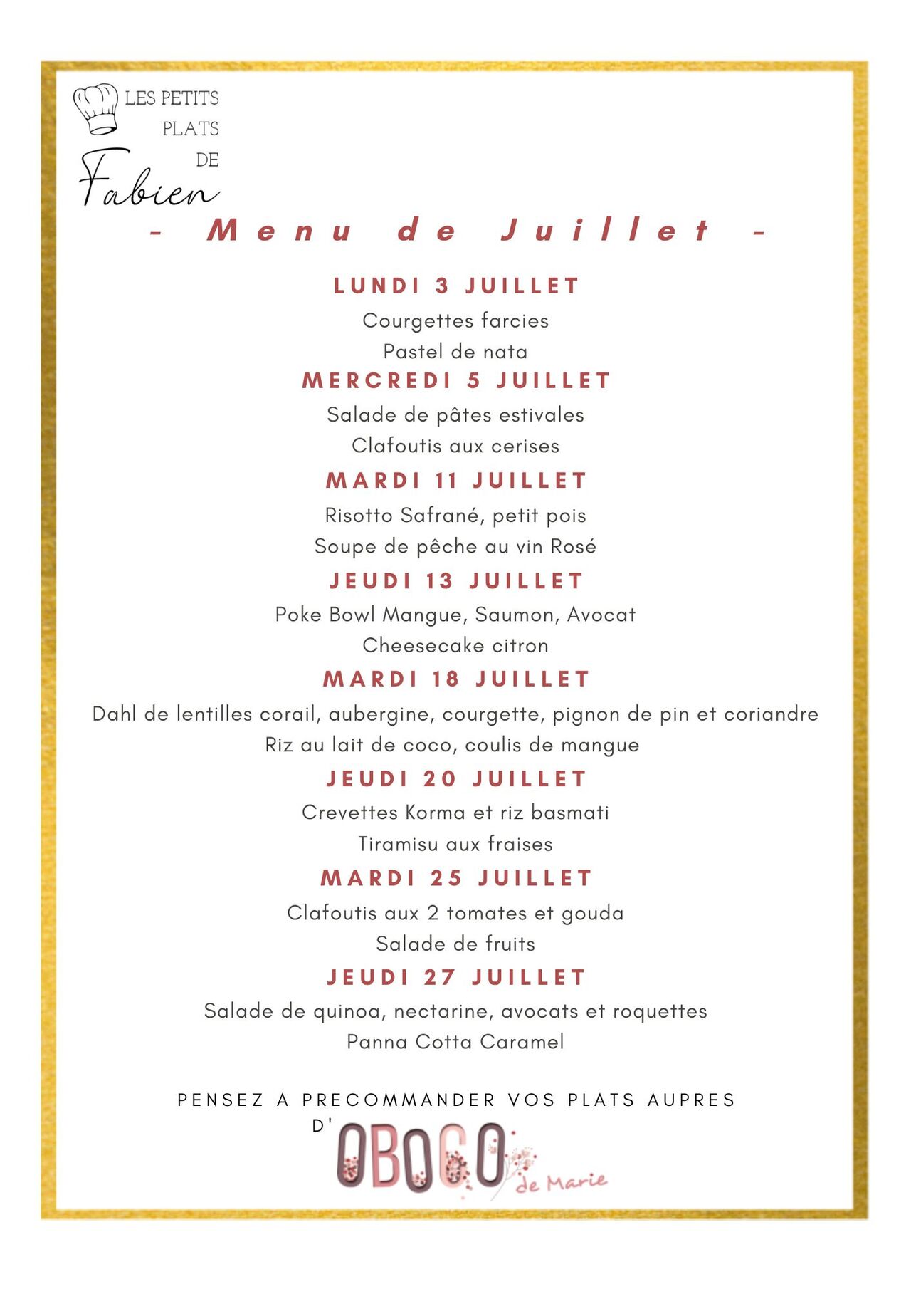 Menu Juillet