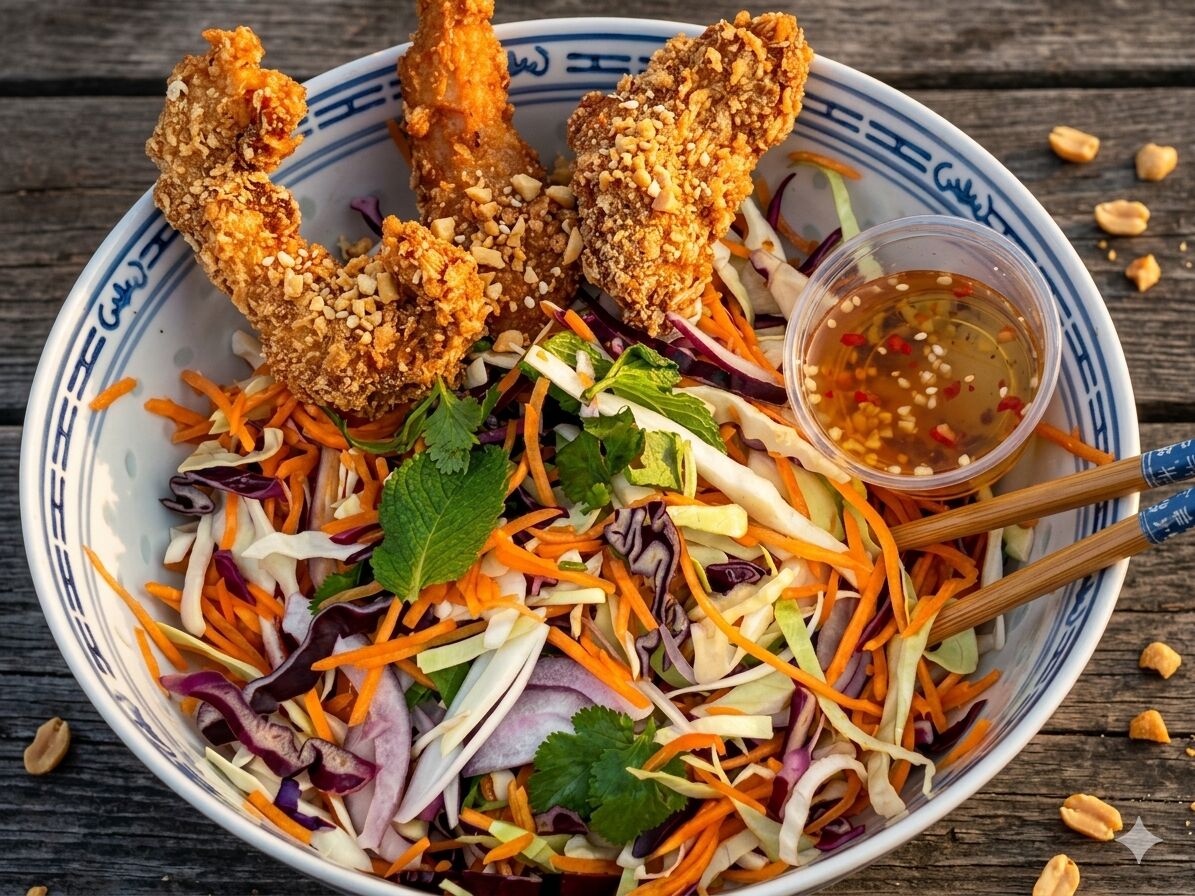 Salade Baan thaï et ses crunchy de poulet maison 